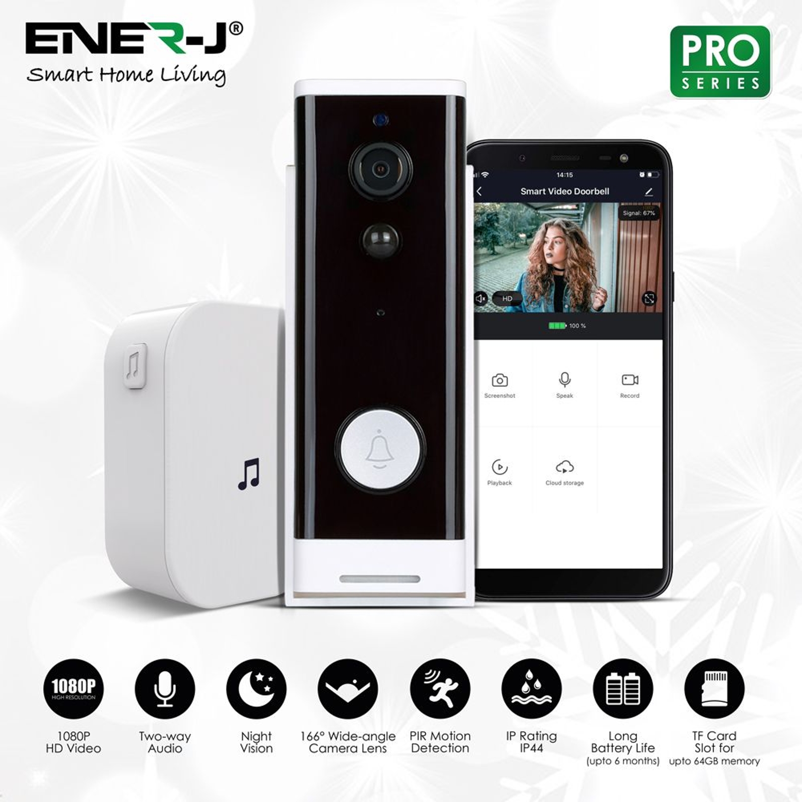 WiFi Video Doorbell,Battery Powered HD Wireless Smart Door Bell,720P HD Camera,Phone Wake up Camera,Real-Time Video Speaker System,Motion Detection,Cloud Storage,Night Vision,WiFi 2.4GHz Connect 
