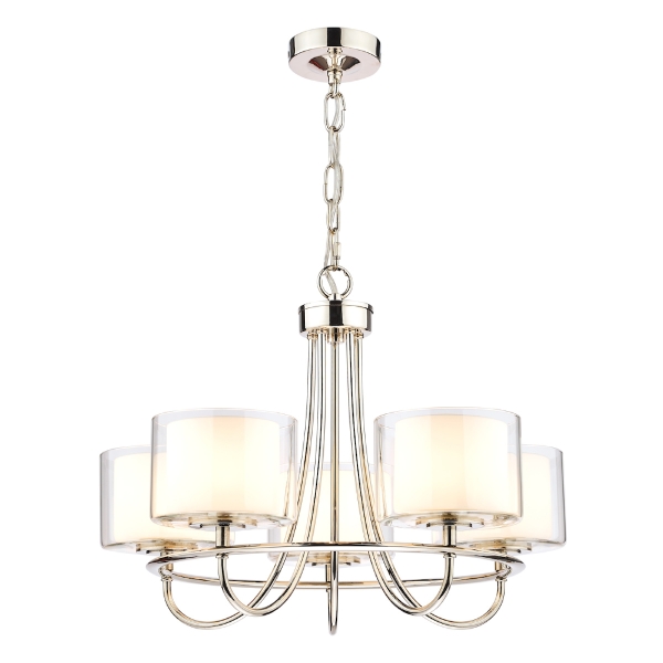 Southwell Polished Nickel 5 Light, 5 Light Chandelier Glass Shades